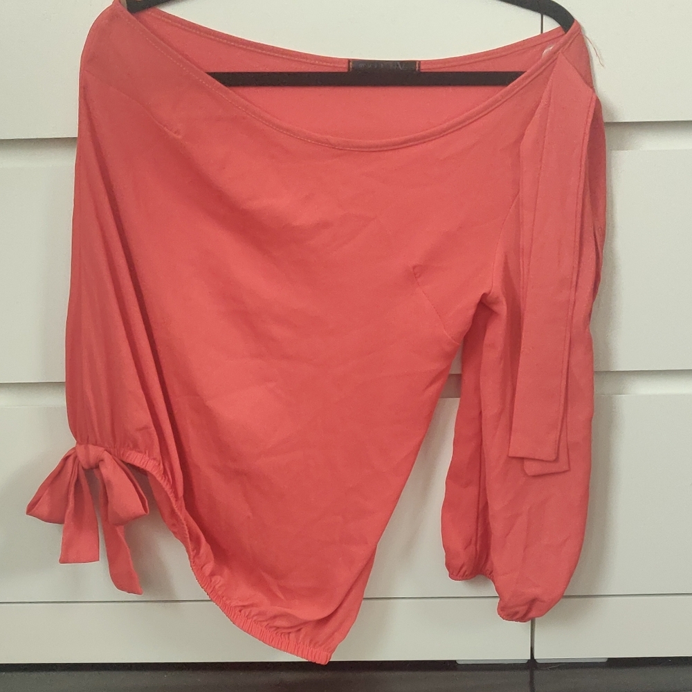 Must have coral one sleeve top blouse side bow